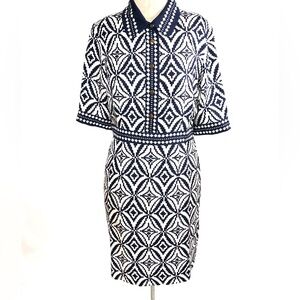 Milly dress navy blue & white 100% silk Size 10 preppy luxury office chic classy